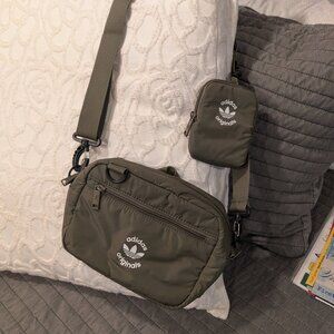 Adidas Puffer And Pouch Crossbody Bag, Olive Strata Green/Black